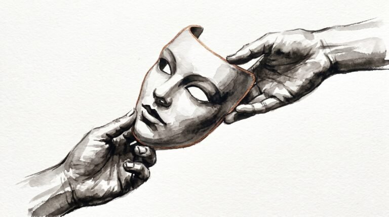 A mask being passed between two outstretched hands for perfect blue jpop idol system, Srutio Social