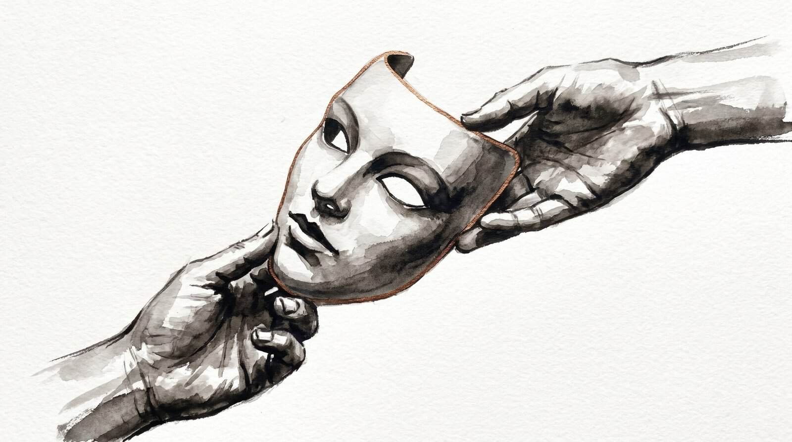 A mask being passed between two outstretched hands for perfect blue jpop idol system, Srutio Social