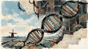 DNA helix unravelling and reconstructing for textures genotype, emerald watercolour, Srutio Social