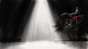 A spotlight going dark on an empty stage while a recording light keeps blinking for video killed the radio star kpop, Srutio Social