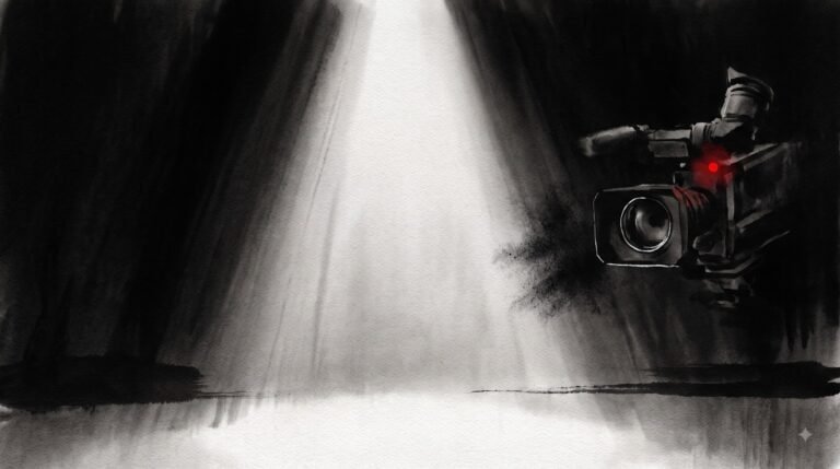A spotlight going dark on an empty stage while a recording light keeps blinking for video killed the radio star kpop, Srutio Social